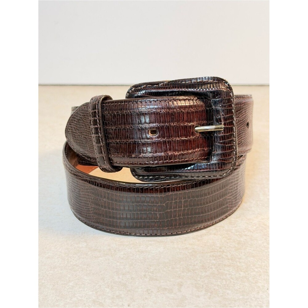 Polo RALPH LAUREN Genuine Lizard Belt & Buckle Brown USA Sz 28 Mens